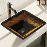 Rene 17" Square Glass Bathroom Sink, Metallic Green and Gold, with Faucet, R5-5036-R9-7001-ABR - The Sink Boutique