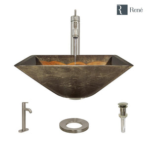 Alternate Image for Rene 17" Square Glass Bathroom Sink, Metallic Green and Gold, with Faucet, R5-5036-R9-7001-BN
