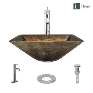 Alternate Image for Rene 17" Square Glass Bathroom Sink, Metallic Green and Gold, with Faucet, R5-5036-R9-7001-C
