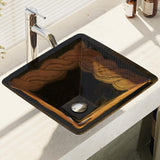 Rene 17" Square Glass Bathroom Sink, Metallic Green and Gold, with Faucet, R5-5036-R9-7001-C - The Sink Boutique