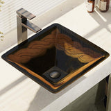 Rene 17" Square Glass Bathroom Sink, Metallic Green and Gold, with Faucet, R5-5036-R9-7003-ABR - The Sink Boutique