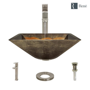 Alternate Image for Rene 17" Square Glass Bathroom Sink, Metallic Green and Gold, with Faucet, R5-5036-R9-7003-BN
