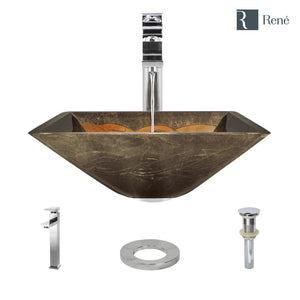 Alternate Image for Rene 17" Square Glass Bathroom Sink, Metallic Green and Gold, with Faucet, R5-5036-R9-7003-C