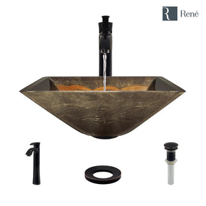 Alternate Image for Rene 17" Square Glass Bathroom Sink, Metallic Green and Gold, with Faucet, R5-5036-R9-7006-ABR