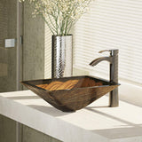 Rene 17" Square Glass Bathroom Sink, Metallic Green and Gold, with Faucet, R5-5036-R9-7006-ABR - The Sink Boutique
