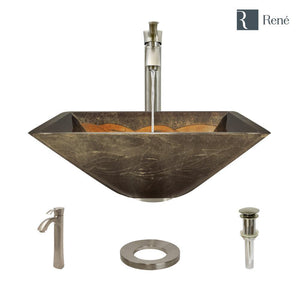 Alternate Image for Rene 17" Square Glass Bathroom Sink, Metallic Green and Gold, with Faucet, R5-5036-R9-7006-BN
