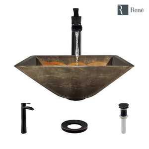 Alternate Image for Rene 17" Square Glass Bathroom Sink, Metallic Green and Gold, with Faucet, R5-5036-R9-7007-ABR