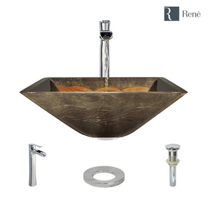 Alternate Image for Rene 17" Square Glass Bathroom Sink, Metallic Green and Gold, with Faucet, R5-5036-R9-7007-C