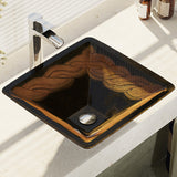 Rene 17" Square Glass Bathroom Sink, Metallic Green and Gold, with Faucet, R5-5036-R9-7007-C - The Sink Boutique