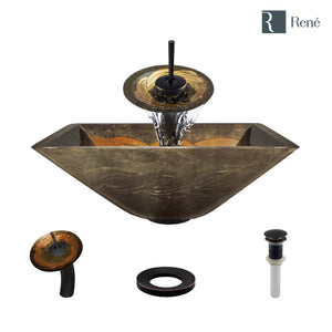 Alternate Image for Rene 17" Square Glass Bathroom Sink, Metallic Green and Gold, with Faucet, R5-5036-WF-ABR