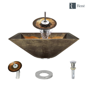 Alternate Image for Rene 17" Square Glass Bathroom Sink, Metallic Green and Gold, with Faucet, R5-5036-WF-C
