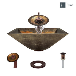 Alternate Image for Rene 17" Square Glass Bathroom Sink, Metallic Green and Gold, with Faucet, R5-5036-WF-ORB