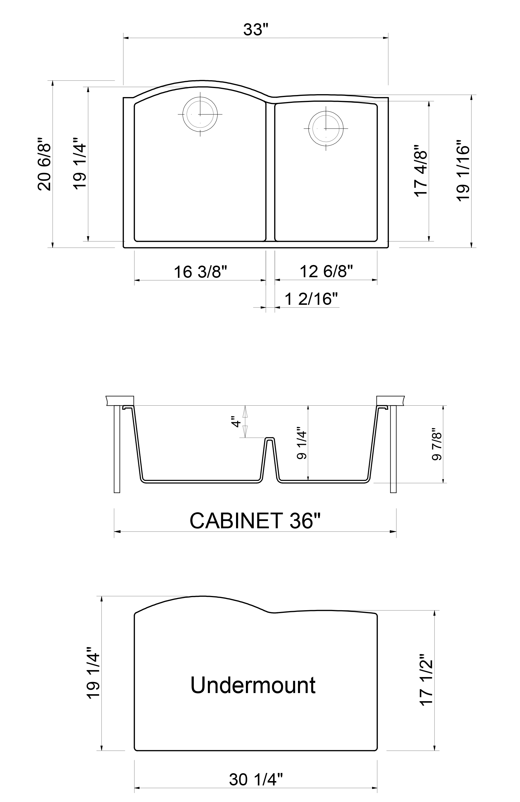 ALFI White 33" Double Bowl Undermount Granite Composite Kitchen Sink, AB3320UM-W