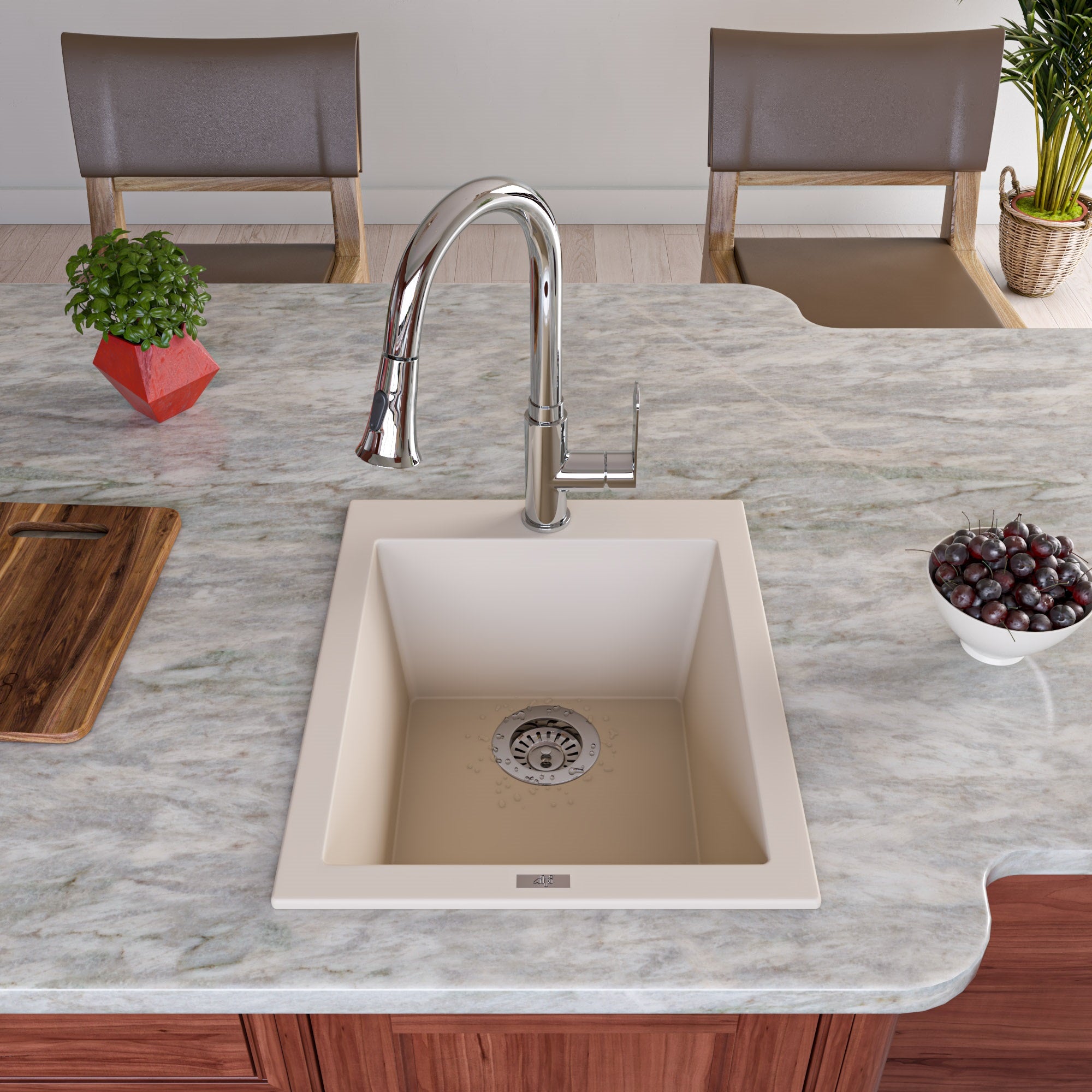 ALFI Biscuit 17" Drop-In Rectangular Granite Composite Kitchen Prep Sink, AB1720DI-B