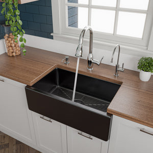 Alternate Image for ALFI 30" Single Bowl Fireclay Farmhouse Apron Sink, Black Gloss, Reversible, AB3018HS-BG