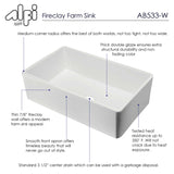 ALFI 33" Single Bowl Fireclay Farmhouse Apron Sink, White, AB533-W