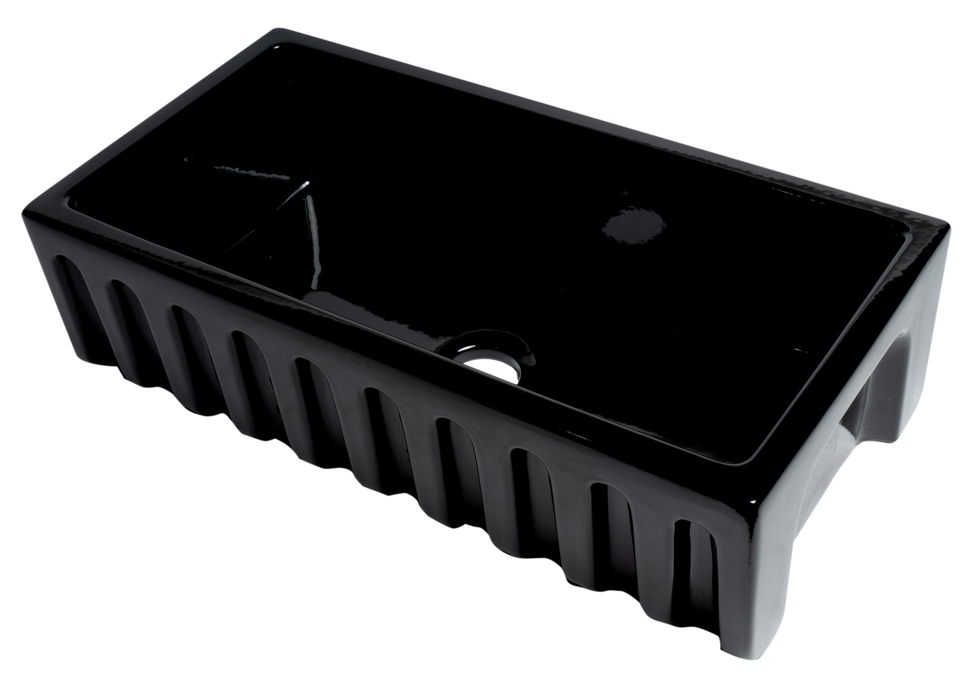 ALFI 36" Single Bowl Fireclay Farmhouse Kitchen Sink, Black Gloss, Reversible, AB3618HS-BG