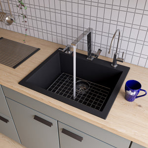 Alternate Image for ALFI Black 24" Drop-In Single Bowl Granite Composite Kitchen Sink, AB2420DI-BLA