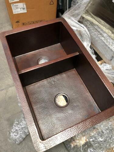 Native Trails Cocina Duet 33" Copper Kitchen Sink, 60/40 Double Bowl, Antique Copper, CPK275