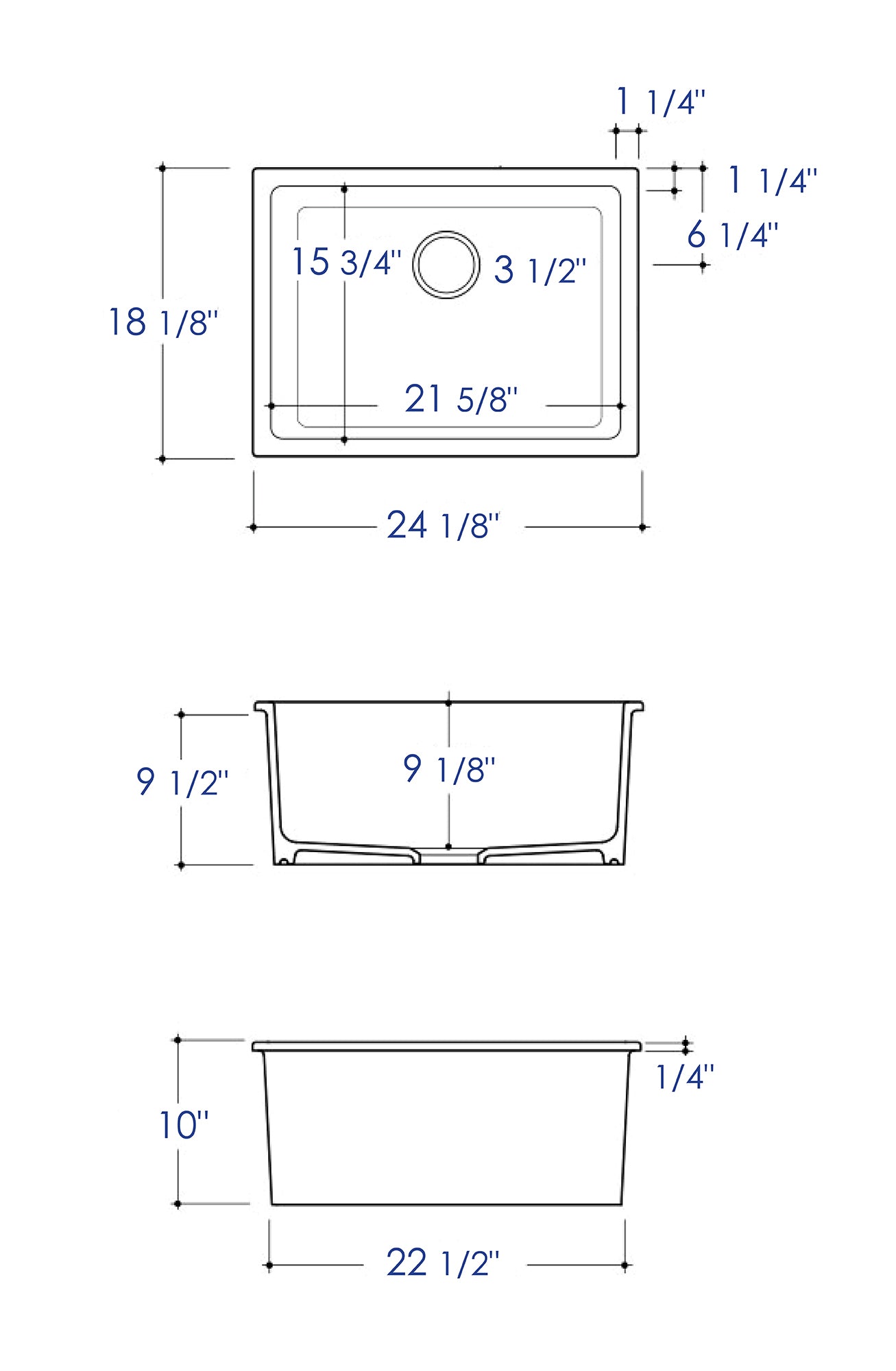 ALFI brand 24" Fireclay Undermount Kitchen Sink, White, AB2418UD-W - The Sink Boutique