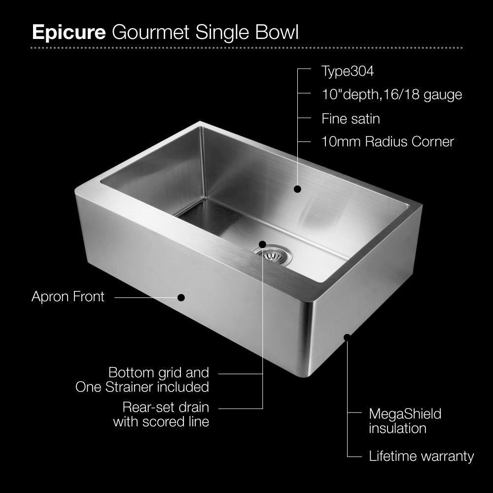 Houzer 33" Stainless Steel Farmhouse Apron Front Kitchen Sink, ENG-3320 - The Sink Boutique