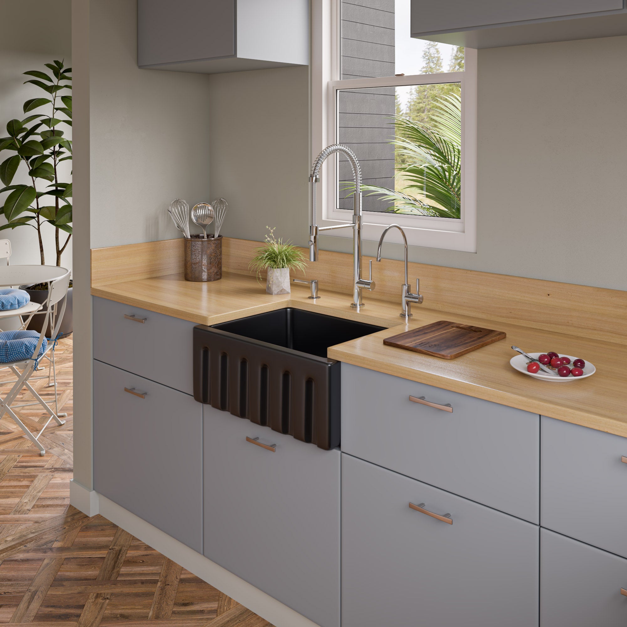 ALFI 24" Single Bowl Fireclay Farmhouse Apron Sink, Black Gloss, Reversible, AB2418HS-BG