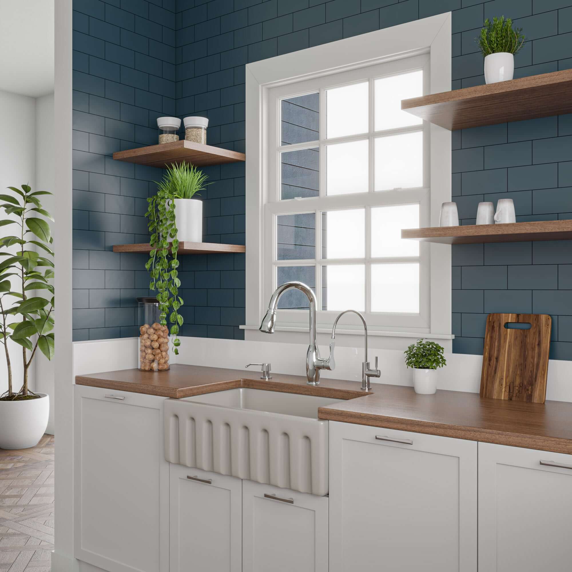 ALFI 30" Single Bowl Fireclay Farmhouse Apron Sink, Biscuit, Reversible, AB3018HS-B