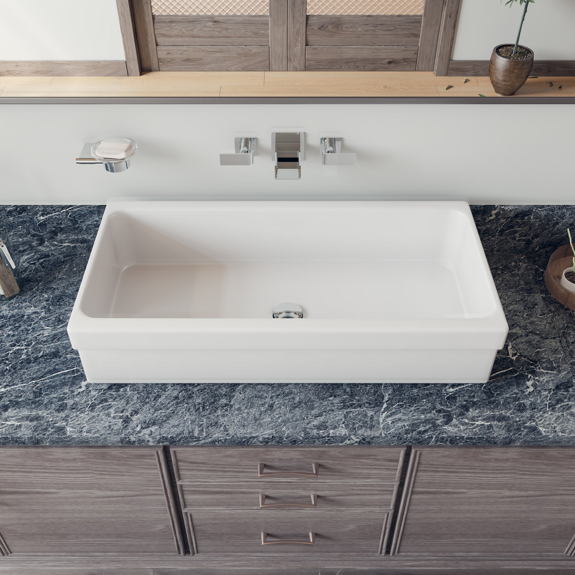 ALFI 36" White Above Mount Fireclay Bath Trough Sink, AB36TR