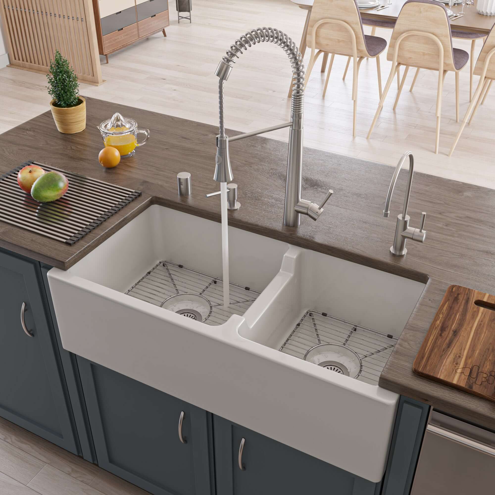 ALFI 36" Smooth Double Bowl Thick Wall Fireclay Farmhouse Sink, White, AB3618DB-W