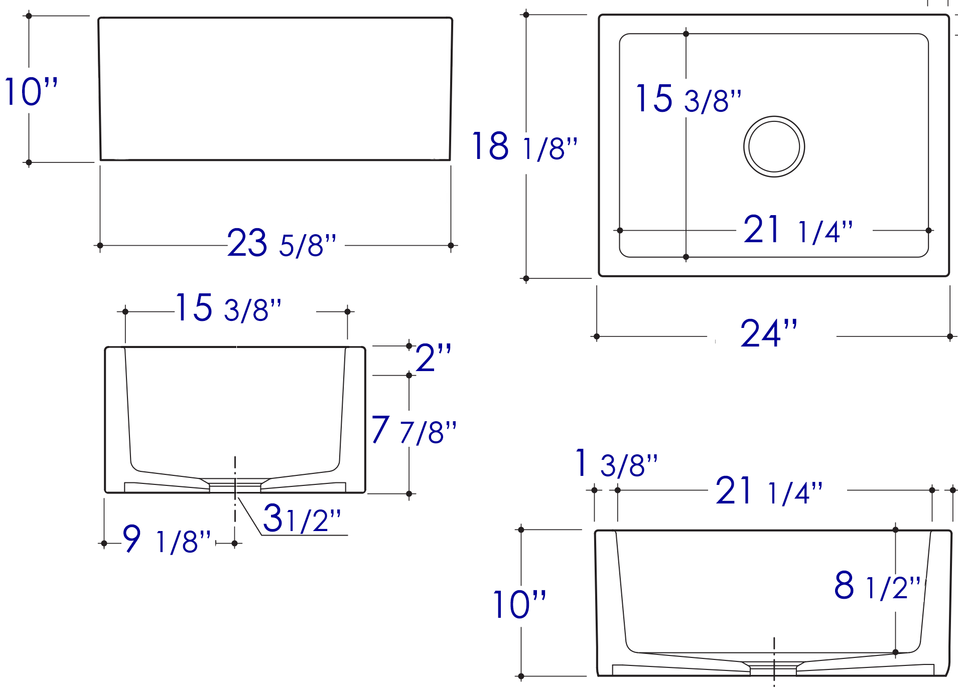 ALFI 24" Single Bowl Thick Wall Fireclay Farmhouse Apron Sink, White, AB2418SB-W