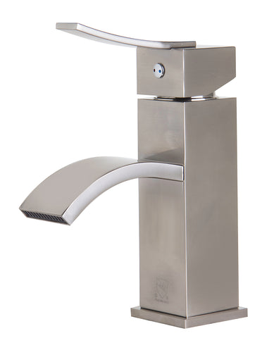 ALFI Brushed Nickel Square Body Curved Spout Single Lever Bathroom Faucet, AB1258-BN