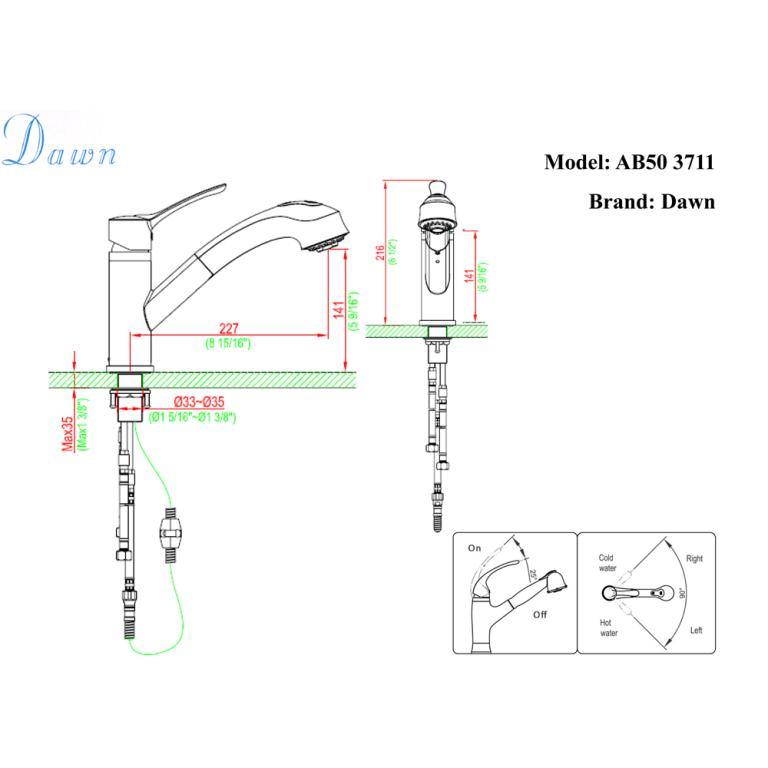 Dawn 9" 1.8 GPM Pull Out Kitchen Faucet, Brushed Nickel, AB50 3711BN - The Sink Boutique