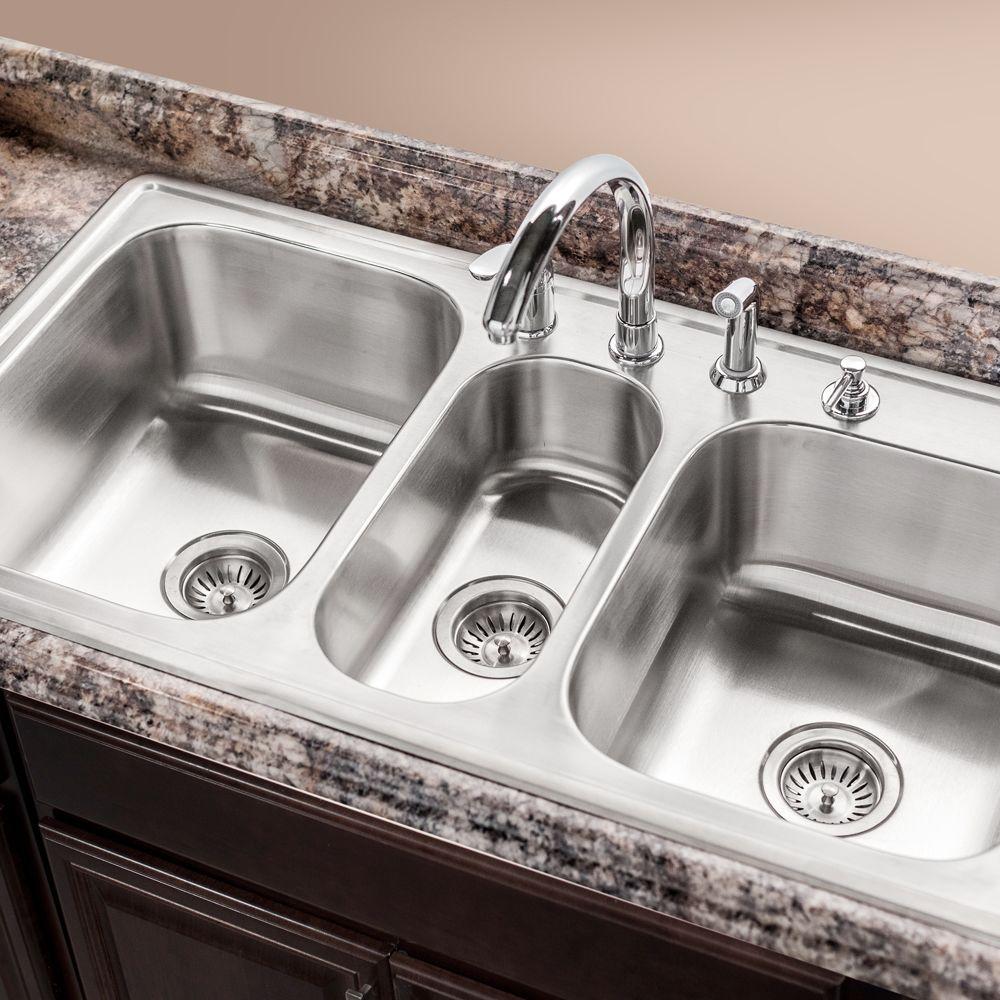 Houzer 41" Stainless Steel Topmount Triple Bowl Kitchen Sink, PGT-4322-1 - The Sink Boutique