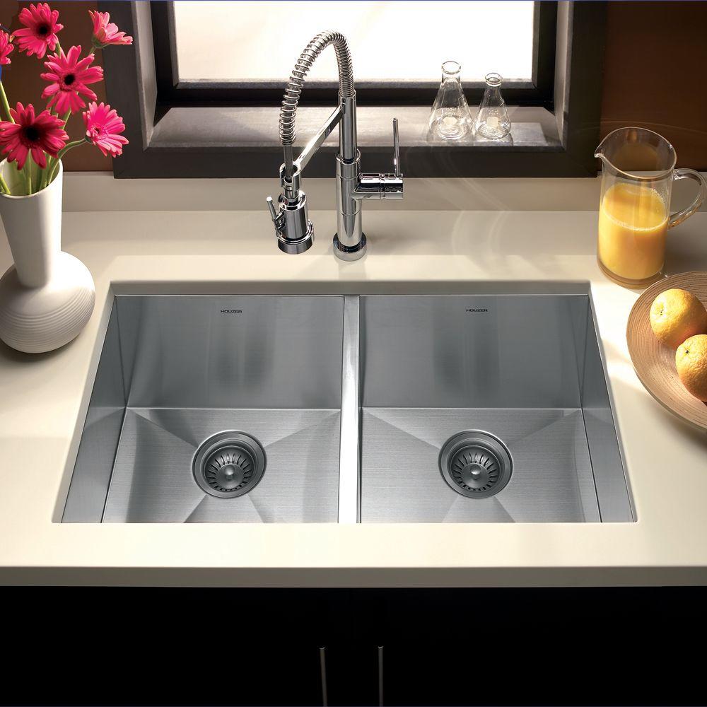 Houzer 33" Stainless Steel Undermount Zero Radius Double Bowl Kitchen Sink, CTD-3350 - The Sink Boutique
