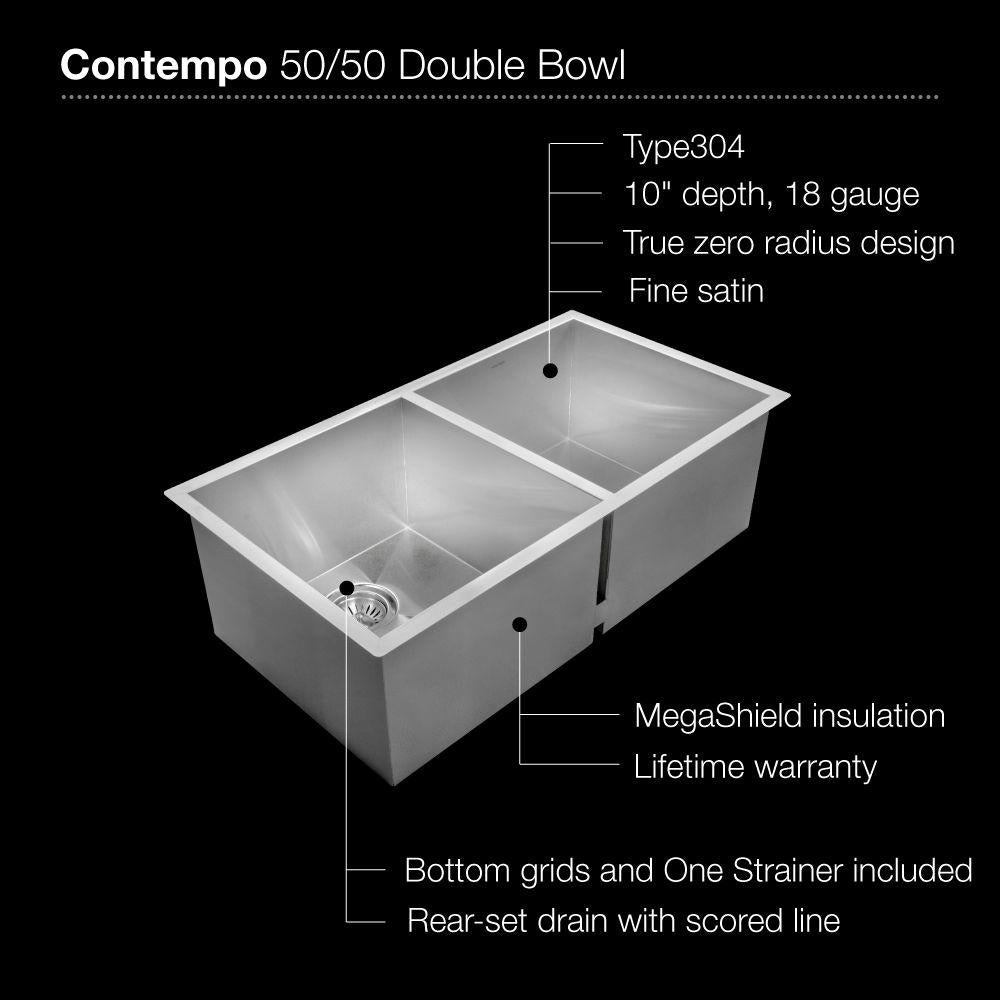 Houzer 33" Stainless Steel Undermount Zero Radius Double Bowl Kitchen Sink, CTD-3350 - The Sink Boutique