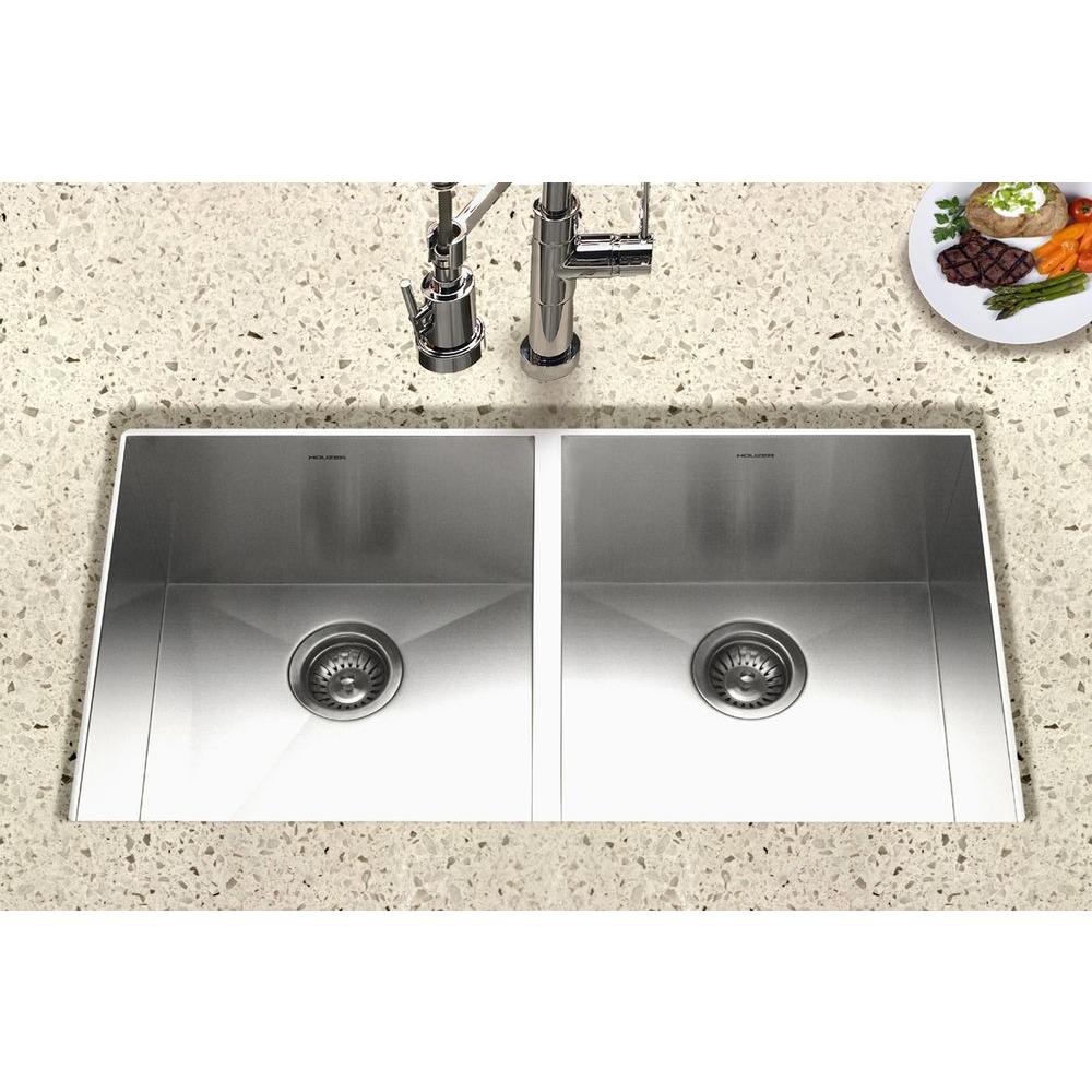 Houzer 33" Stainless Steel Undermount Zero Radius Double Bowl Kitchen Sink, CTD-3350 - The Sink Boutique