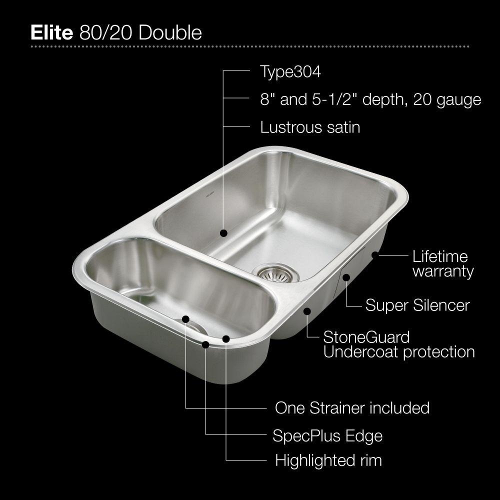 Houzer 32" Stainless Steel Undermount Double Bowl Kitchen Sink, Reversible, EHD-3118-1 - The Sink Boutique