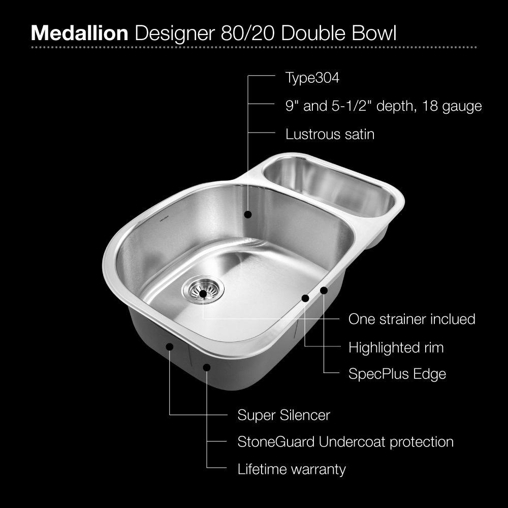 Houzer 32" Stainless Steel Undermount 80/20 Double Bowl Kitchen Sink, MG-3209SR-1 - The Sink Boutique