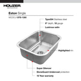Houzer 23" Stainless Steel Undermount Single Bowl Kitchen Sink, STS-1300-1 - The Sink Boutique
