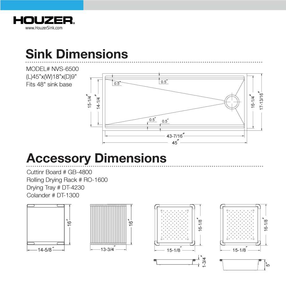Houzer Novus 45" Workstation Kitchen Sink, Stainless Steel, NVS-6500 - The Sink Boutique
