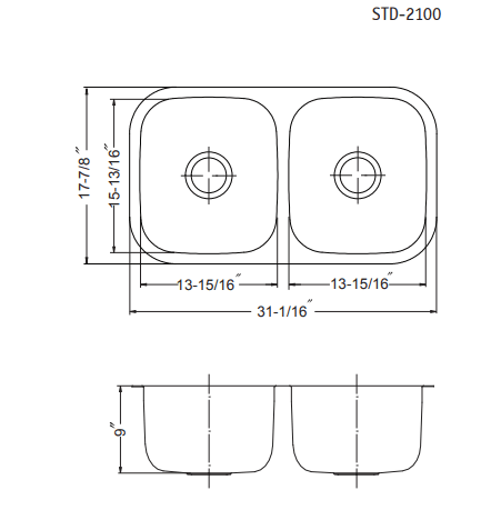Houzer 31" Stainless Steel Undermount 50/50 Double Bowl Kitchen Sink, STD-2100-1 - The Sink Boutique