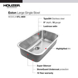 Houzer 33" Stainless Steel Undermount Single Bowl Kitchen Sink, STL-3600-1 - The Sink Boutique