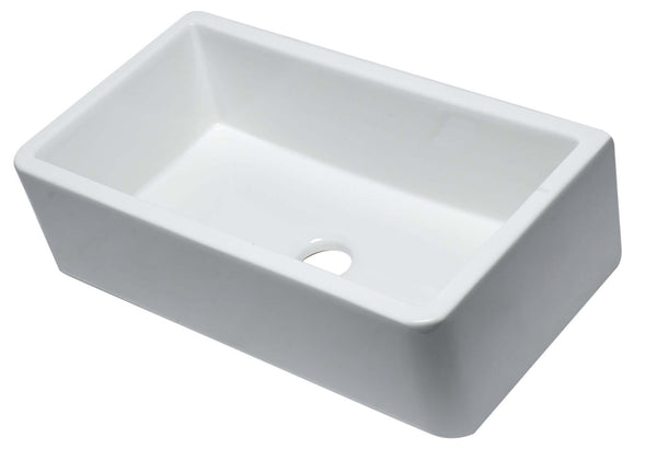 ALFI Brand AB3318SB-W 33" White Smooth Apron Solid Thick Wall Fireclay Single Bowl Farmhouse Sink