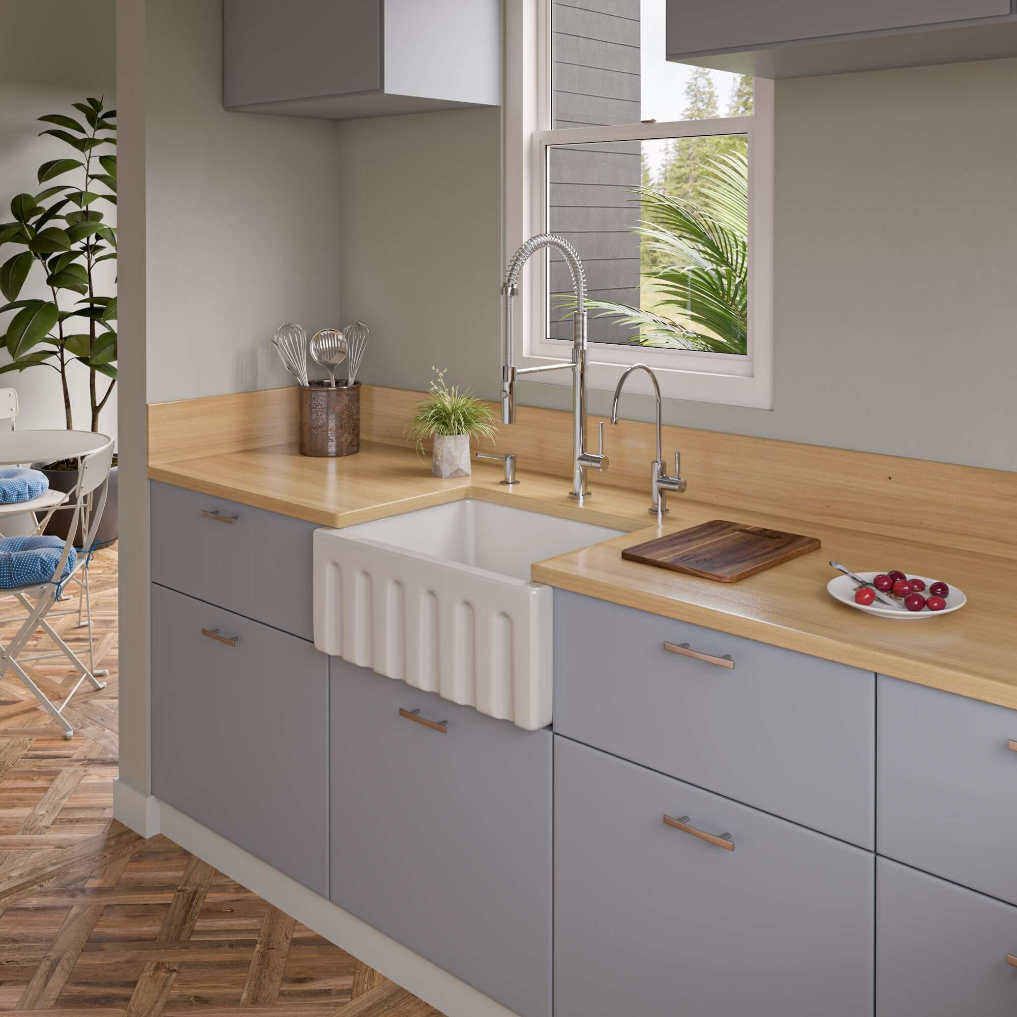 ALFI 24" Single Bowl Fireclay Farmhouse Apron Sink, White, Reversible, AB2418HS-W