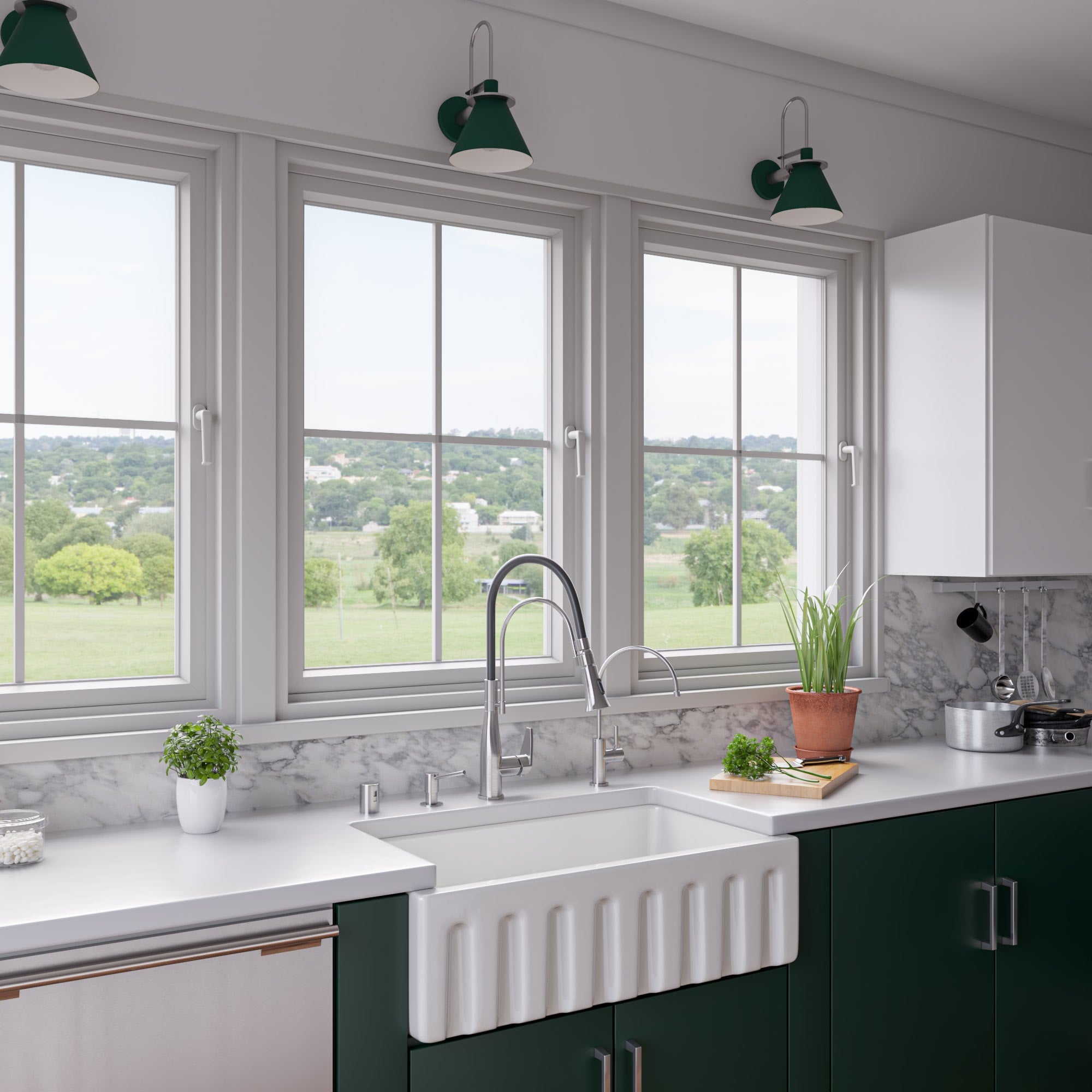 ALFI 33" Fireclay Farmhouse Kitchen Sink, Single Bowl, Reversible, White, AB3318HS-W
