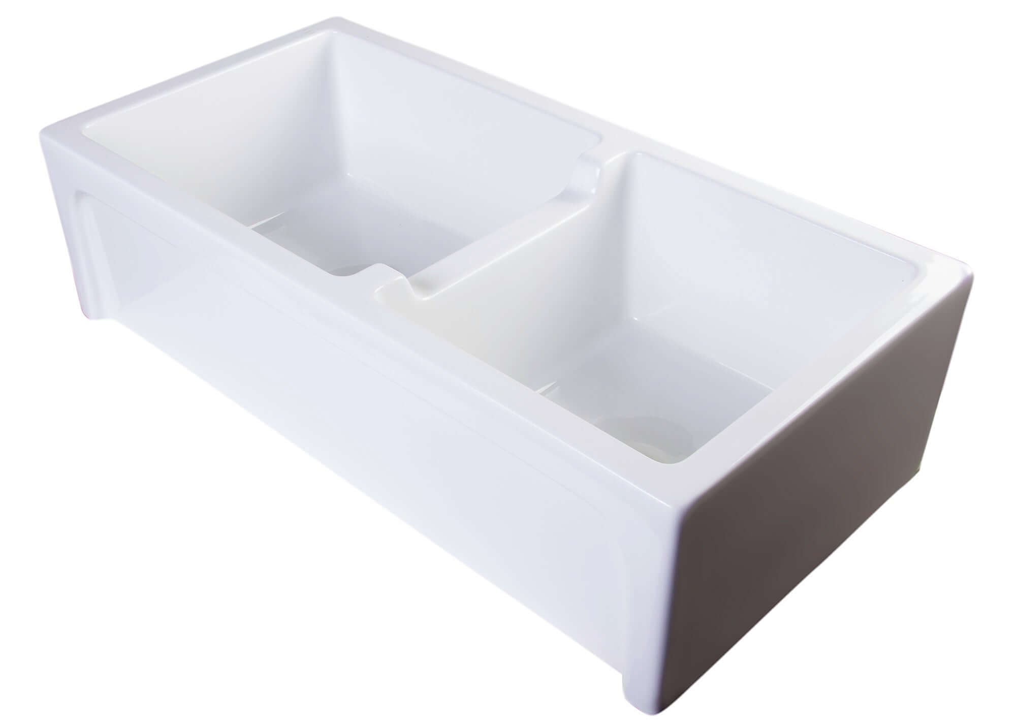 ALFI 36" Double Bowl Thick Wall Fireclay Farmhouse Apron Sink, White, AB3618ARCH-W