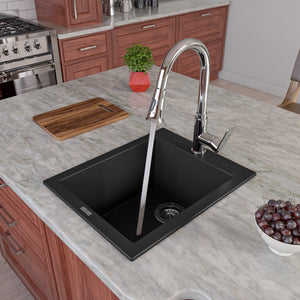 Alternate Image for ALFI Black 17" Drop-In Rectangular Granite Composite Kitchen Prep Sink, AB1720DI-BLA