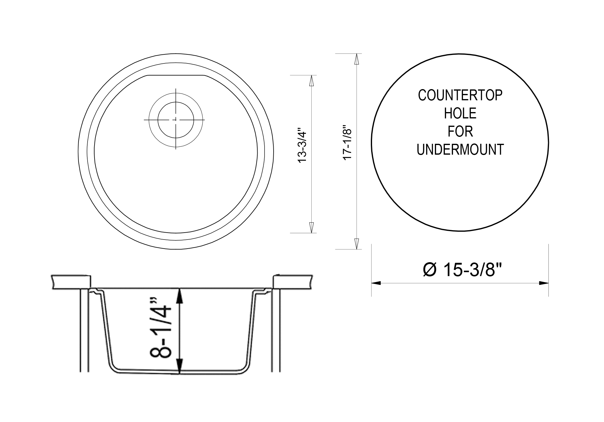 Alternate Image for ALFI Biscuit 17" Undermount Round Granite Composite Kitchen Prep Sink, AB1717UM-B