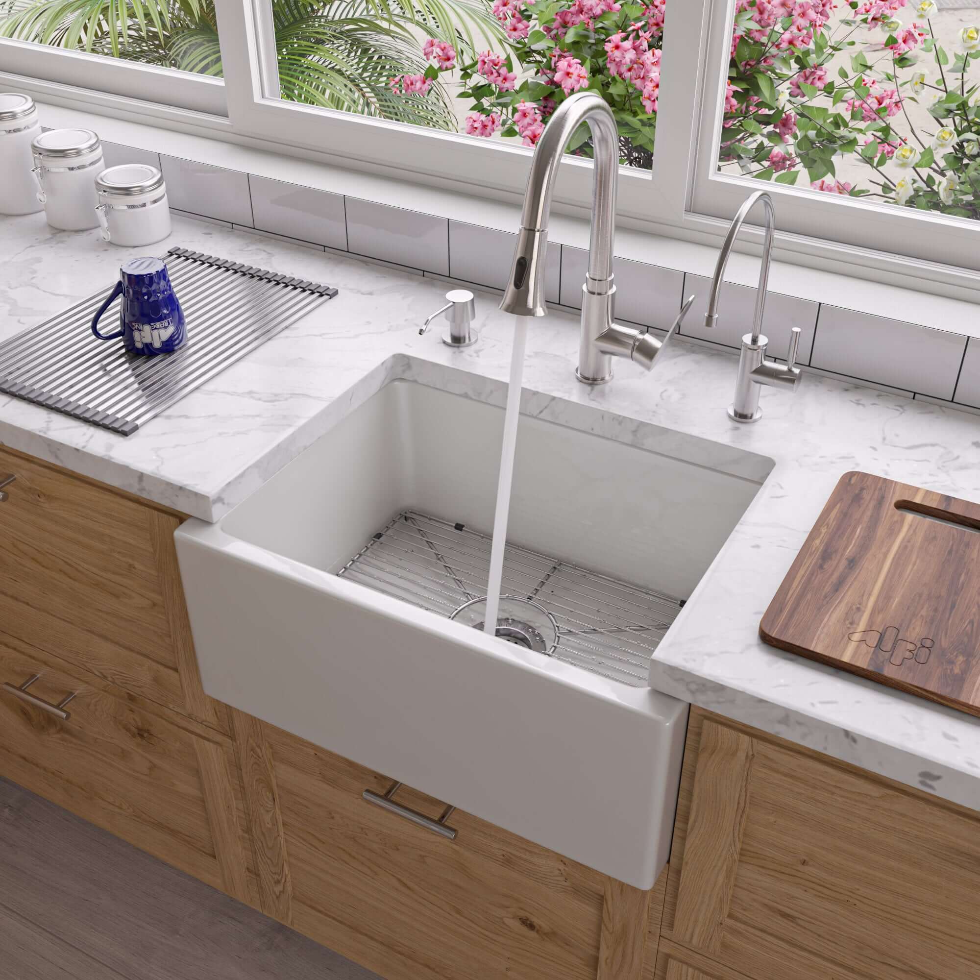 ALFI 24" Single Bowl Thick Wall Fireclay Farmhouse Apron Sink, White, AB2418SB-W
