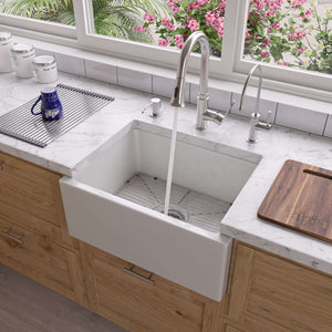 Alternate Image for ALFI 24" Single Bowl Thick Wall Fireclay Farmhouse Apron Sink, White, AB2418SB-W